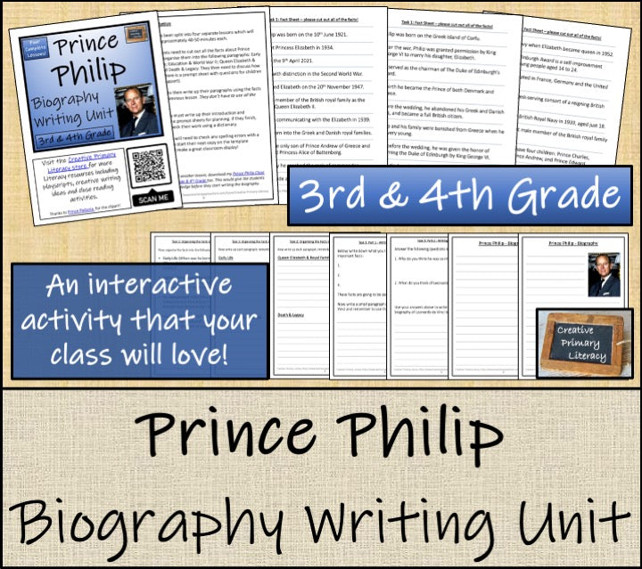 Prince Philip Biography Writing Unit | 3rd Grade & 4th Grade