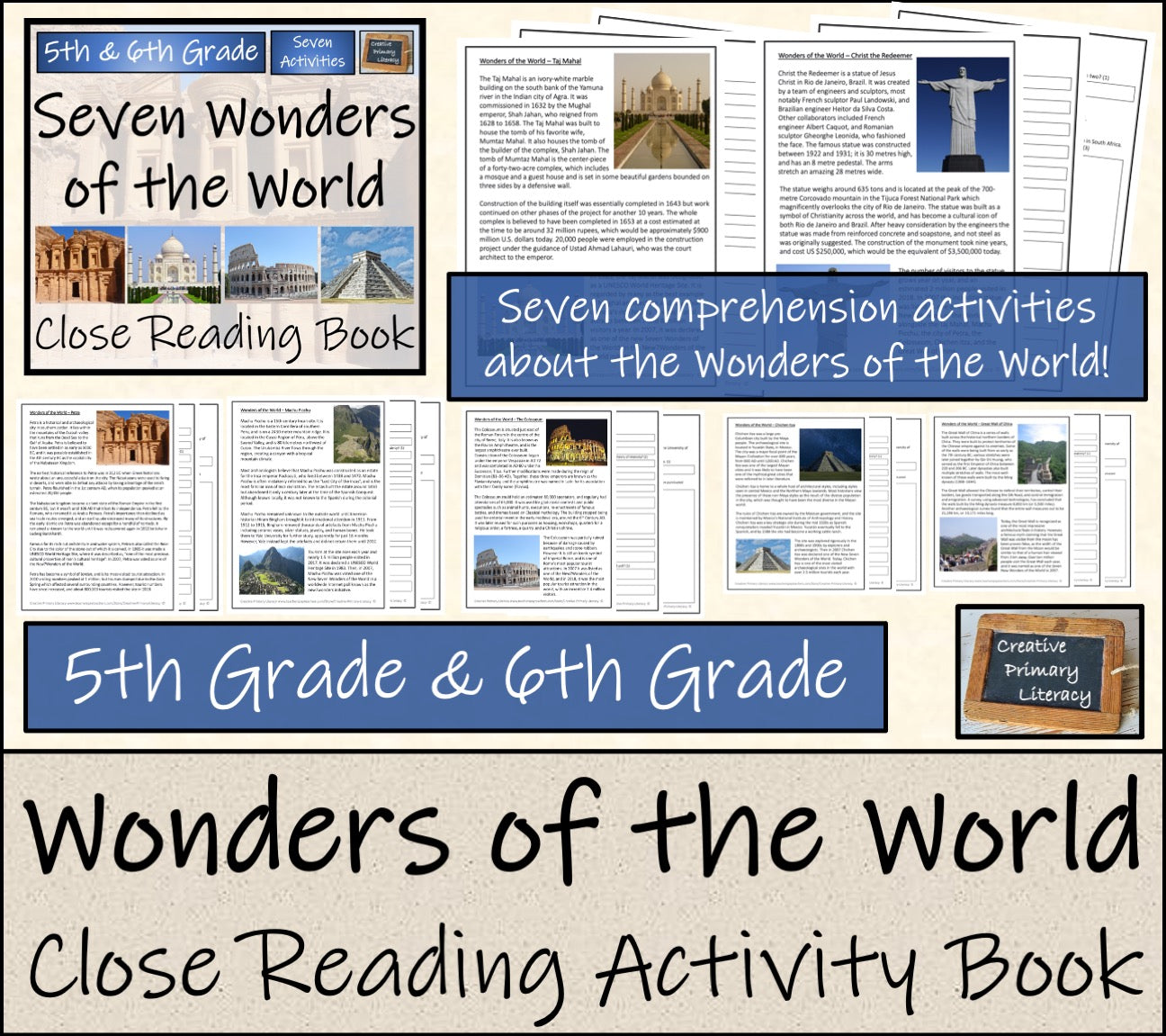 Seven Wonders of the World Close Reading Comprehension Book | 5th & 6th Grade