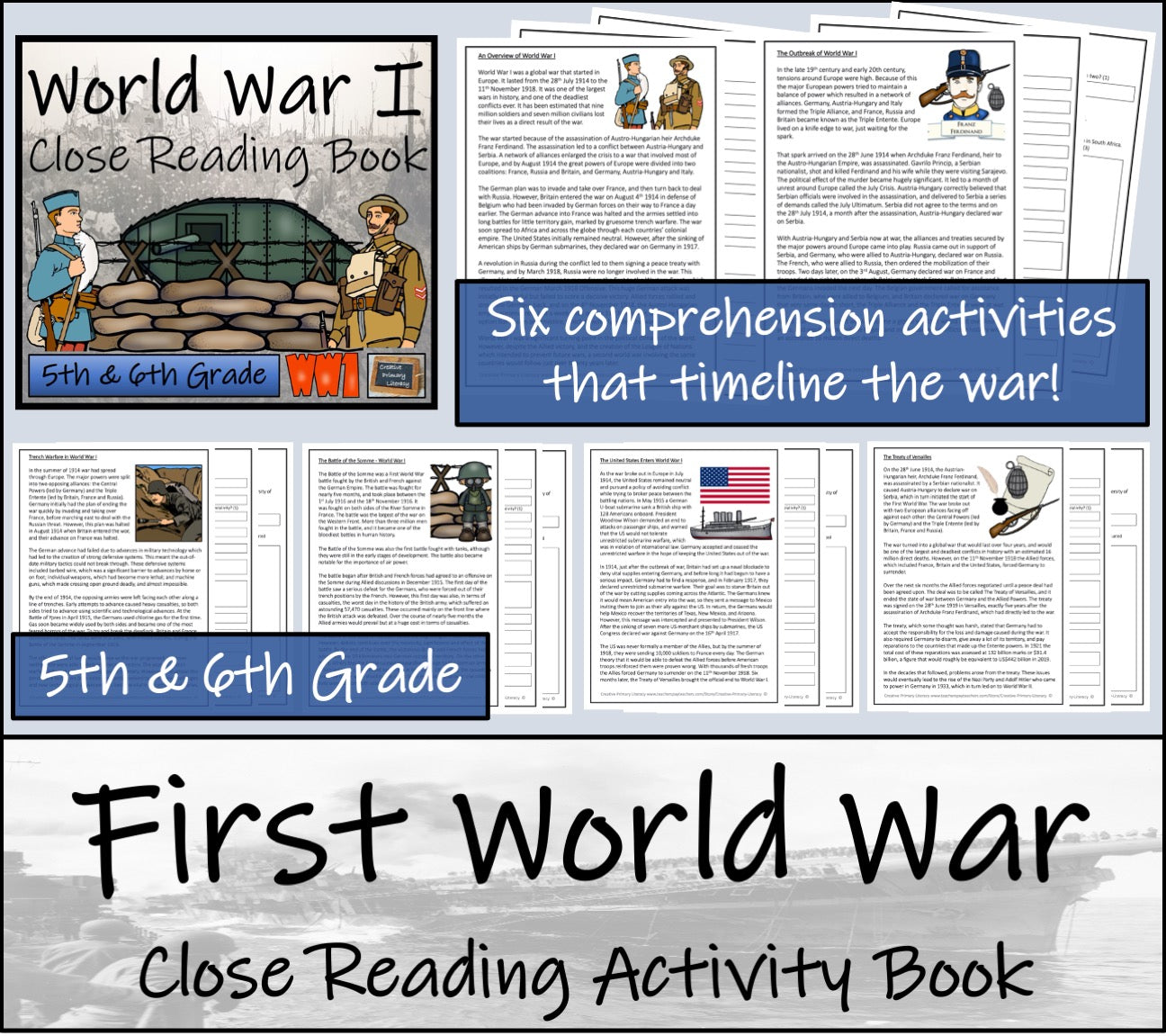 World War I Close Reading Comprehension Activity Book | 5th Grade & 6th Grade