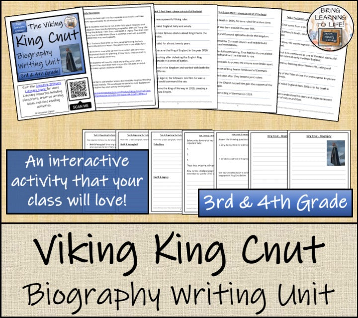 Viking King Cnut Biography Writing Unit | 3rd Grade & 4th Grade