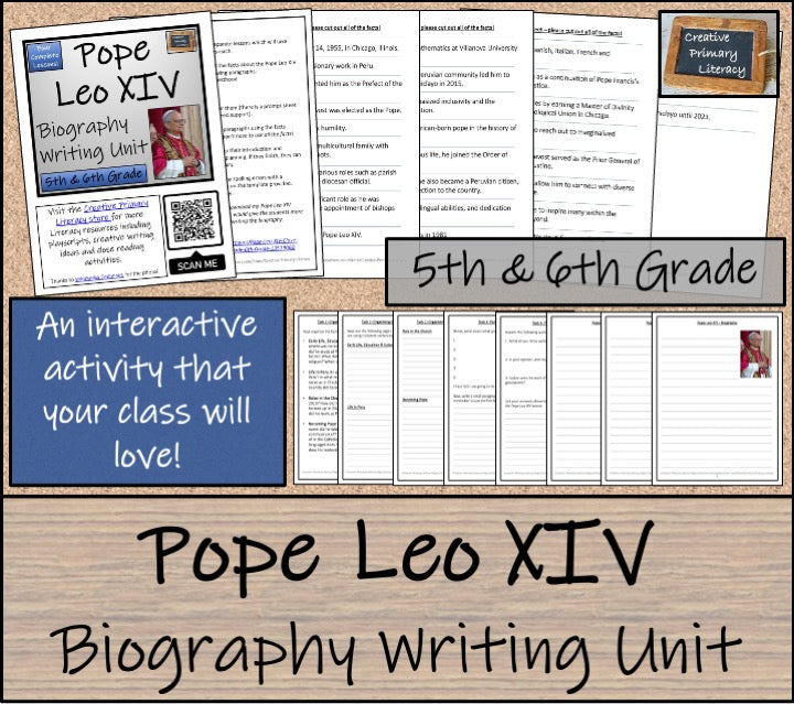 Pope Leo XIV Biography Writing Unit | 5th Grade & 6th Grade
