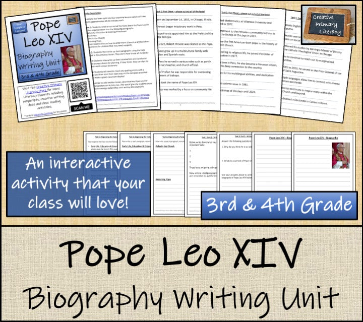 Pope Leo XIV Biography Writing Unit | 3rd Grade & 4th Grade