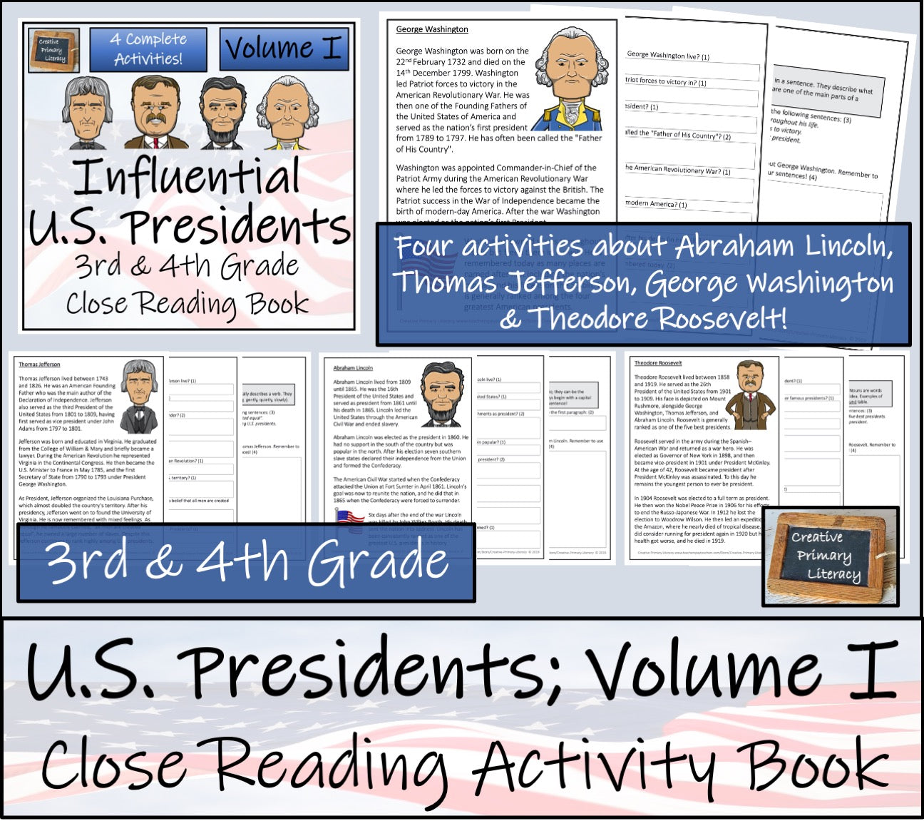 American Presidents Volume I Close Reading Activity Book 3rd Grade & 4th Grade