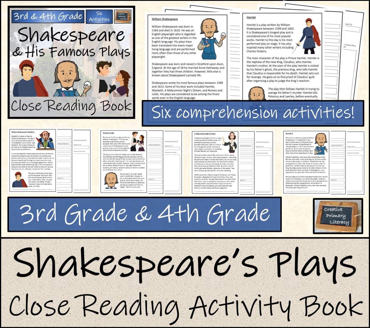 Shakespeare & His Famous Plays Close Reading Book | 3rd Grade & 4th Grade