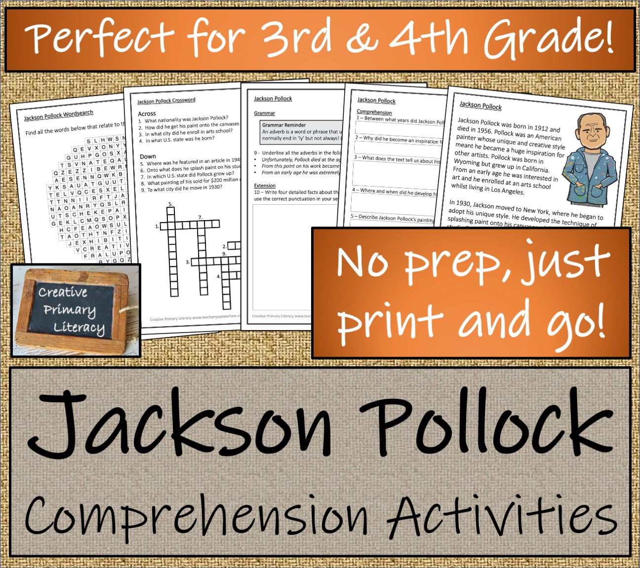 Jackson Pollock Close Reading Comprehension Activity | 3rd Grade & 4th Grade