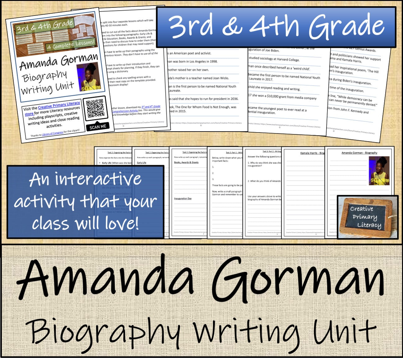 Amanda Gorman Biography Writing Activity | 3rd Grade & 4th Grade