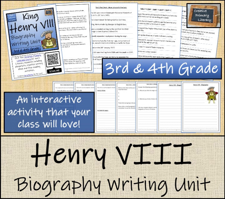 King Henry VIII Biography Project & Writing Unit | 3rd Grade & 4th Grade