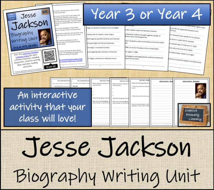 Jesse Jackson comprehension and biography bundle for 3rd and 4th grade reading activities.