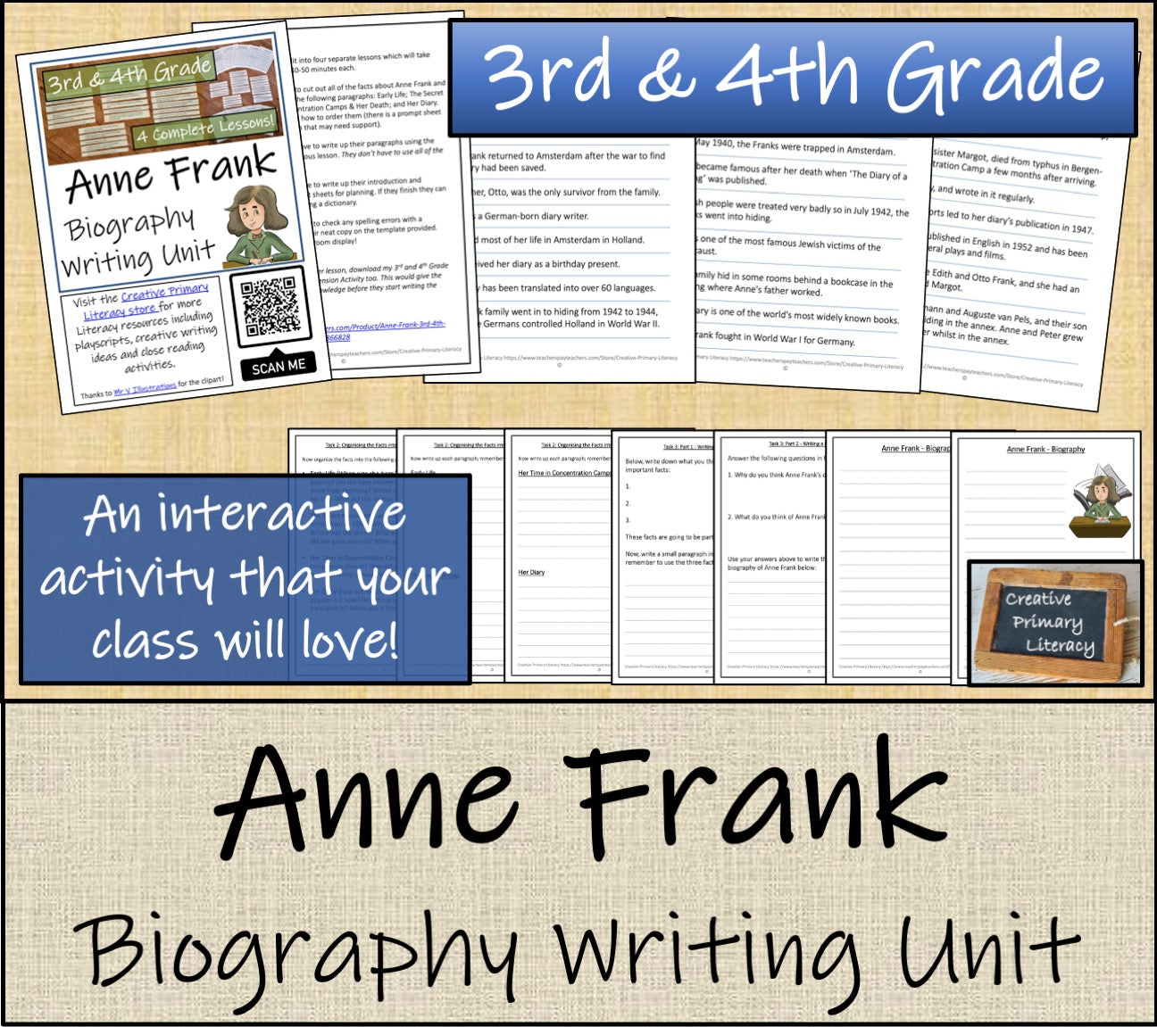 Anne Frank Biography Writing Unit | 3rd Grade & 4th Grade