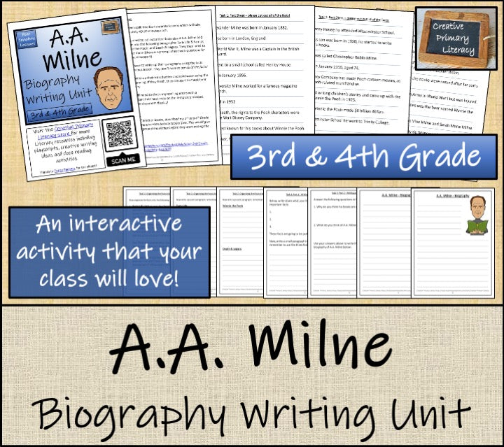A.A. Milne Biography Project & Writing Unit | 3rd Grade & 4th Grade