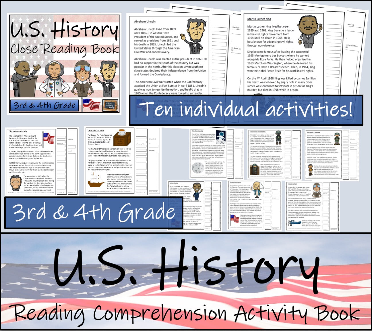 U.S. History Close Reading Comprehension Activity Book | 3rd Grade & 4th Grade