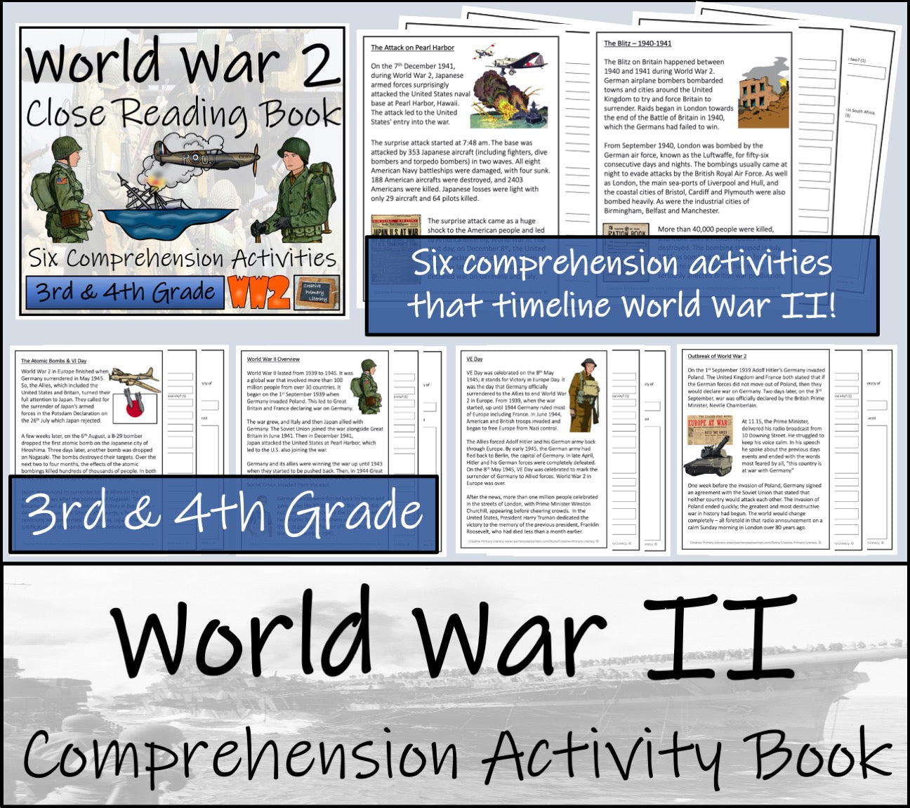 World War II Close Reading Comprehension Book | 3rd Grade & 4th Grade