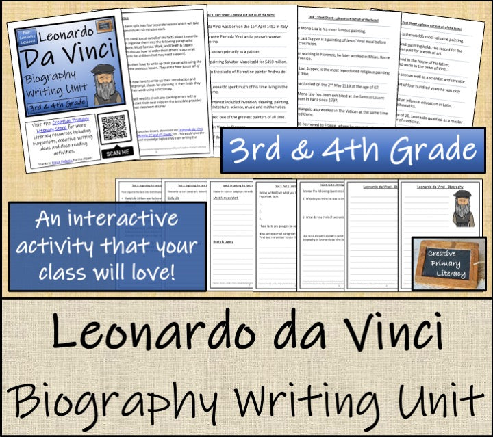 Leonardo da Vinci Biography Writing Unit | 3rd Grade & 4th Grade
