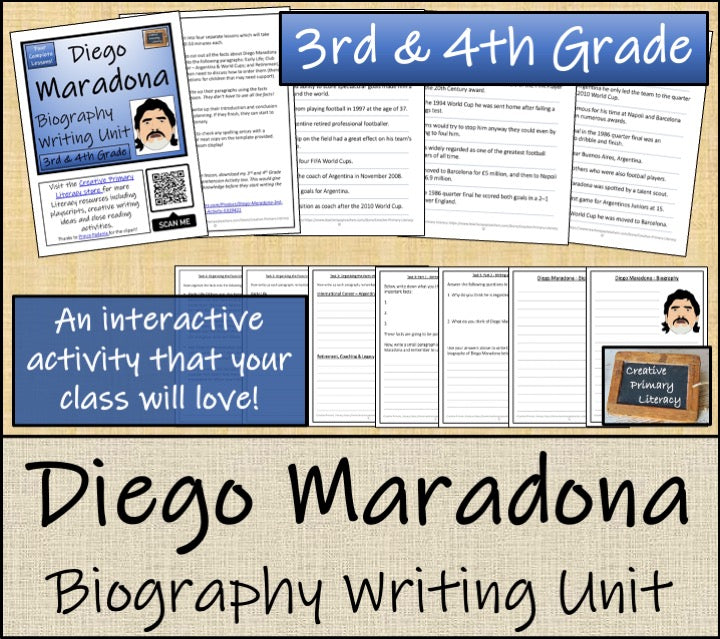 Diego Maradona Biography Writing Unit | 3rd Grade & 4th Grade