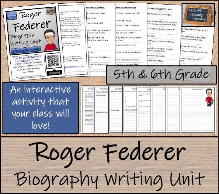 Roger Federer Biography Writing Unit | 5th Grade & 6th Grade