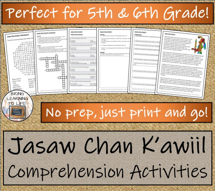 Maya King Jasaw Chan K'awiil Reading Comprehension Activities | 5th & 6th Grade