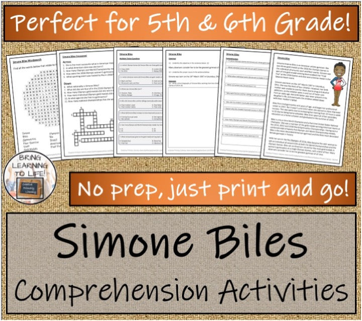 Simone Biles Close Reading & Biography Bundle | 5th Grade & 6th Grade