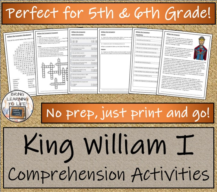 William the Conqueror Close Reading Comprehension Activities | 5th & 6th Grade