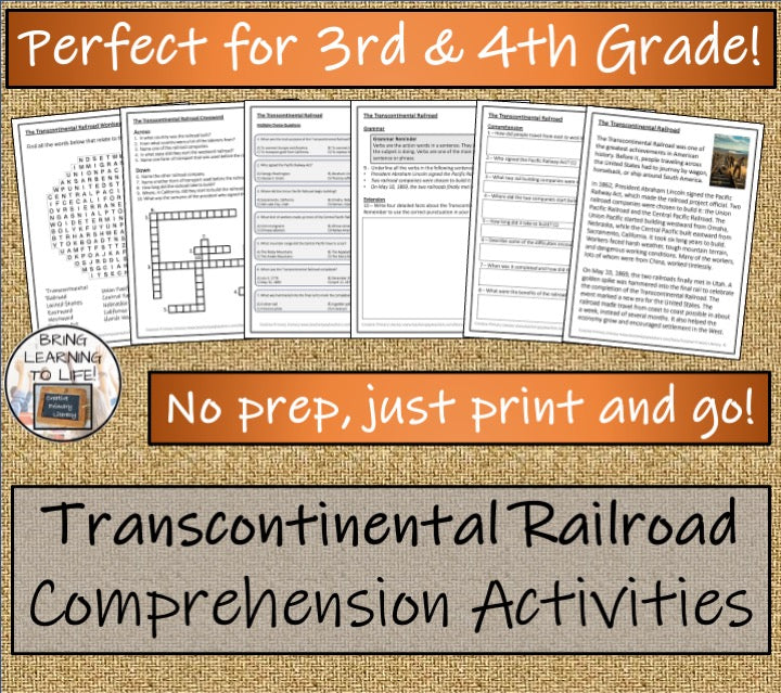Transcontinental Railroad Close Reading & Comprehension Activities | 3rd–4th Grade
