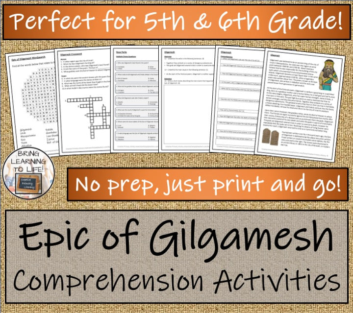 Epic of Gilgamesh Close Reading Comprehension Activities | 5th Grade & 6th Grade