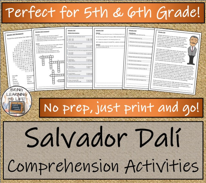 Salvador Dali Close Reading Comprehension Activities | 5th Grade & 6th Grade