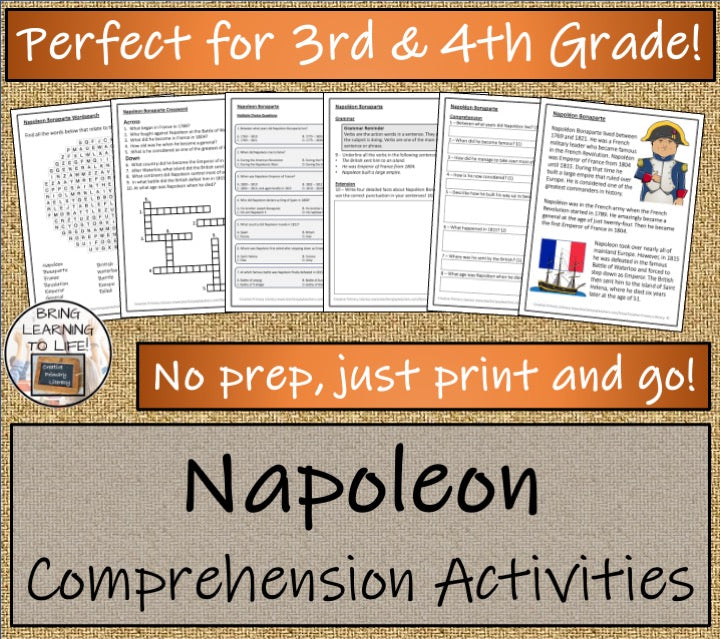 Napoleon Bonaparte Close Reading Comprehension Activities | 3rd Grade & 4th Grade