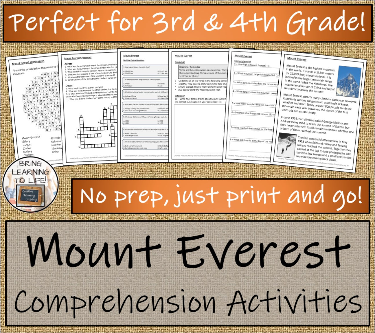 Mount Everest Close Reading Comprehension Activities | 3rd Grade & 4th Grade