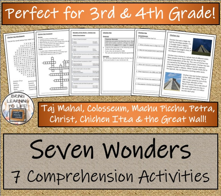 Seven Wonders of the World Close Reading Comprehension Bundle | 3rd & 4th Grade