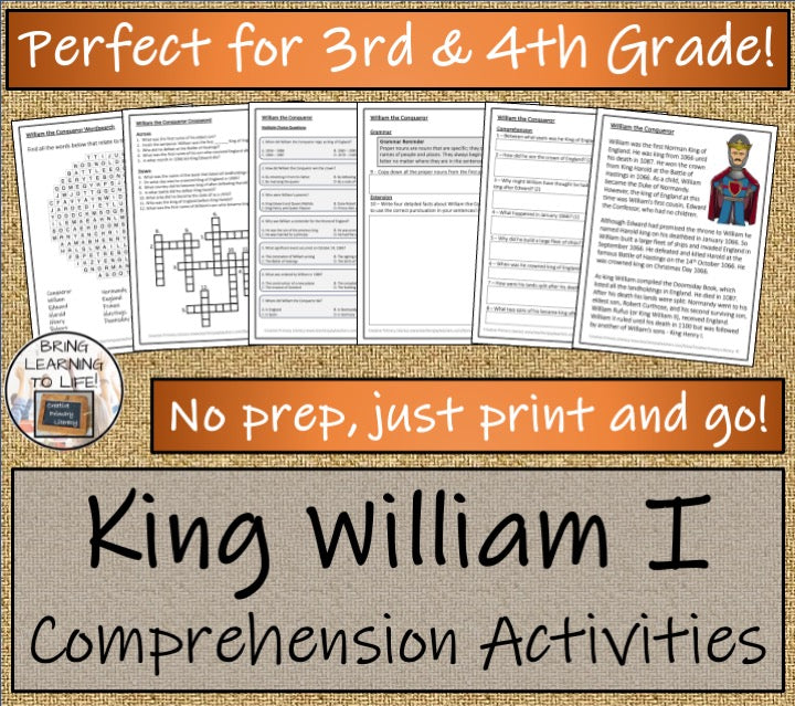 William the Conqueror Close Reading Comprehension Activities | 3rd & 4th Grade