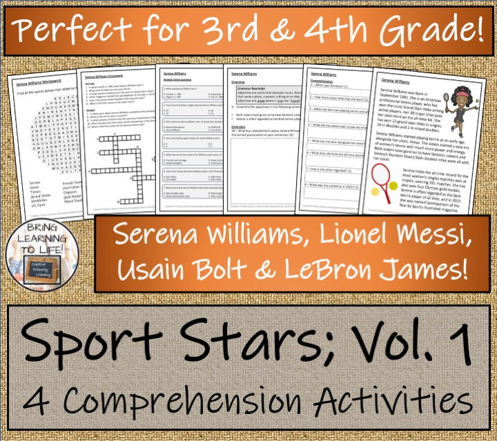 Sport Stars Volume 1 Close Reading Comprehension Bundle | 3rd Grade & 4th Grade