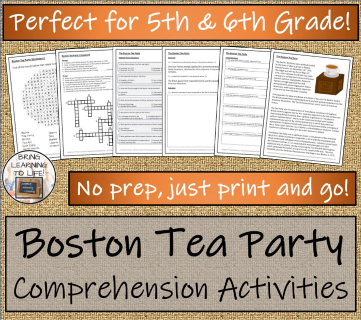 Boston Tea Party Close Reading Comprehension Activities | 5th Grade & 6th Grade