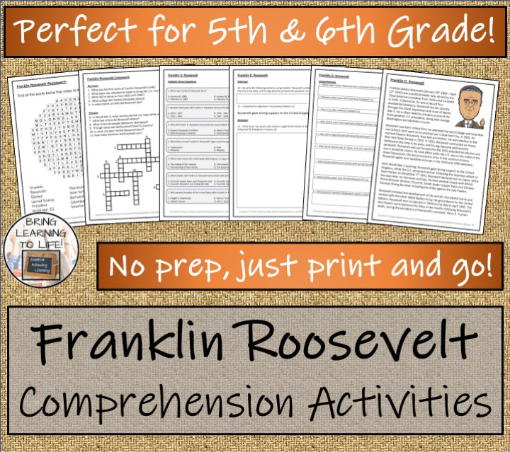 Franklin Roosevelt Close Reading Comprehension Activities | 5th Grade & 6th Grade