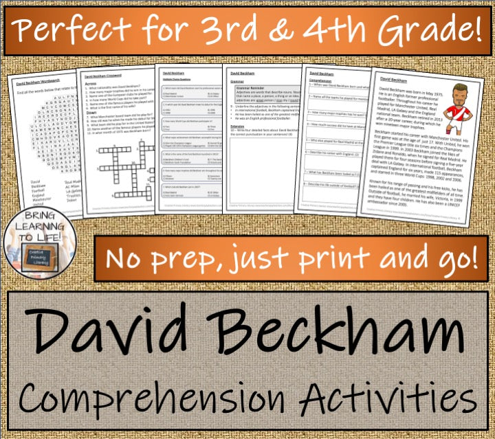 David Beckham Close Reading Comprehension Activities | 3rd Grade & 4th Grade