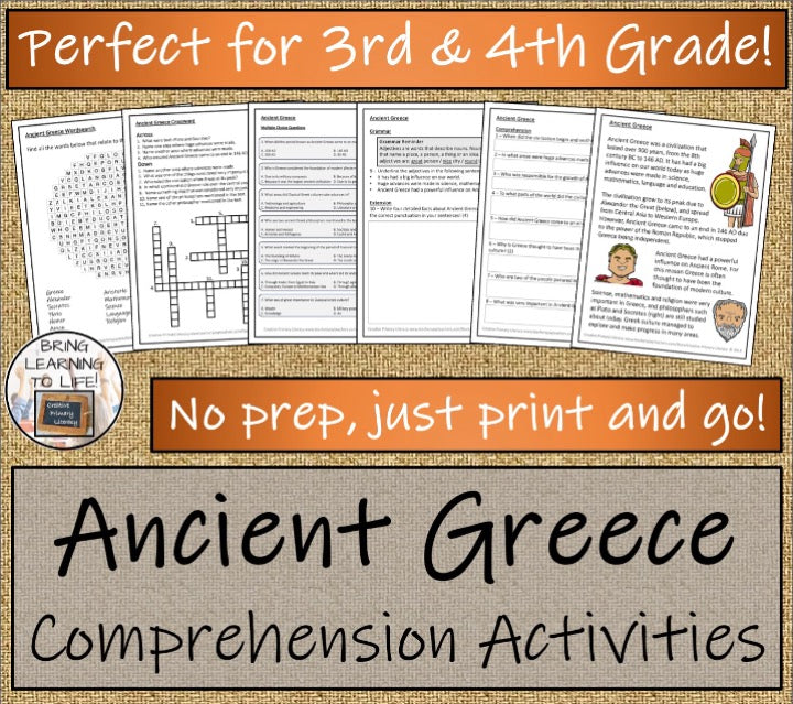 Ancient Greece Close Reading & Informational Writing Bundle 3rd & 4th Grade