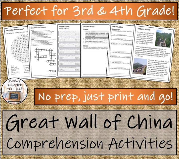 Great Wall of China Close Reading Comprehension Activities | 3rd Grade & 4th Grade