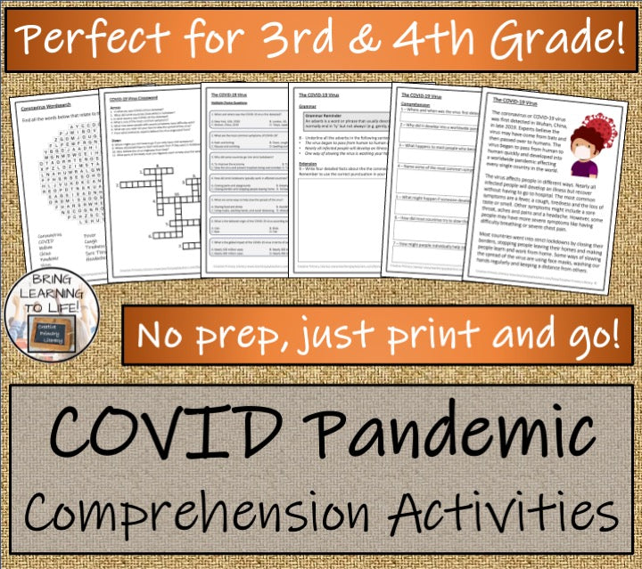 Coronavirus Pandemic Close Reading Comprehension Activities | 3rd & 4th Grade