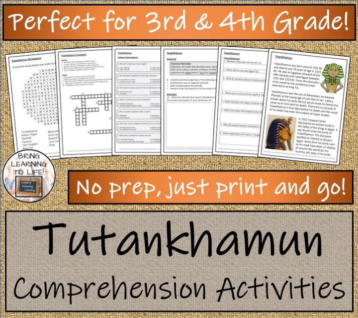 Tutankhamun Close Reading Comprehension Activities | 3rd Grade & 4th Grade