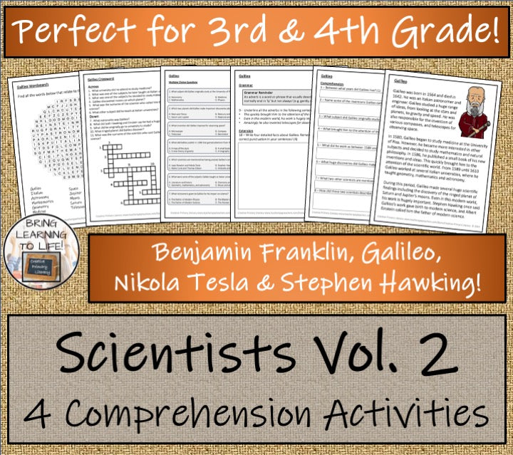 Famous Scientists Volume 2 Close Reading Comprehension Bundle | 3rd & 4th Grade