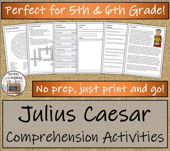 Julius Caesar Close Reading Comprehension Activities | 5th Grade & 6th Grade