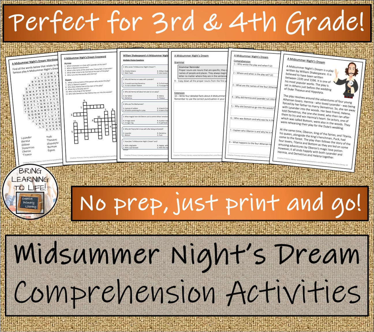 A Midsummer Night's Dream | Play Script Close Reading Bundle | 3rd & 4th Grade