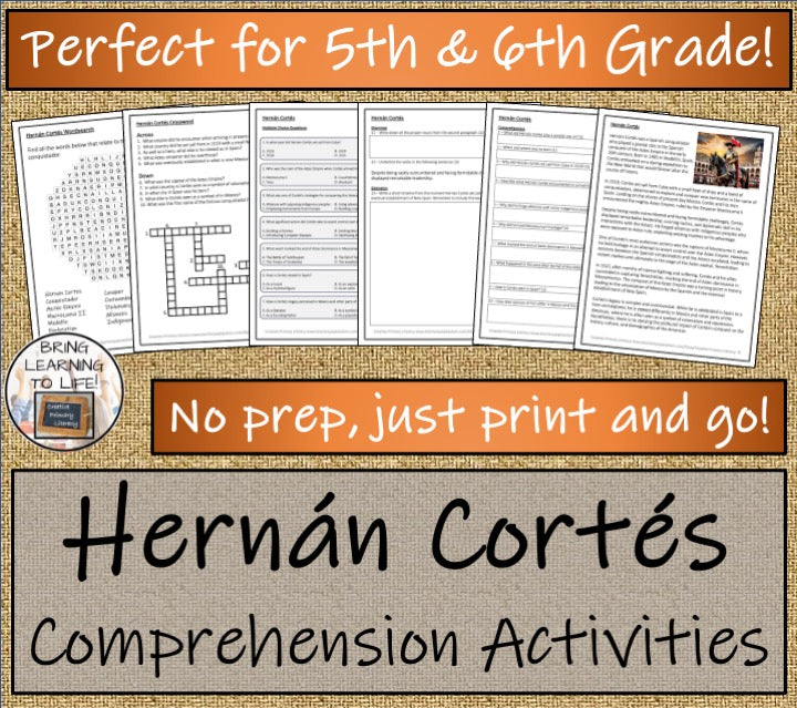 Hernán Cortés Close Reading Comprehension Activities | 5th Grade & 6th Grade