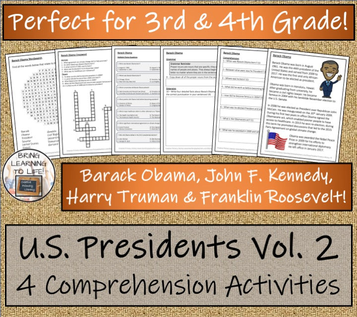 U.S. Presidents Volume 2 Close Reading Comprehension Bundle | 3rd & 4th Grade