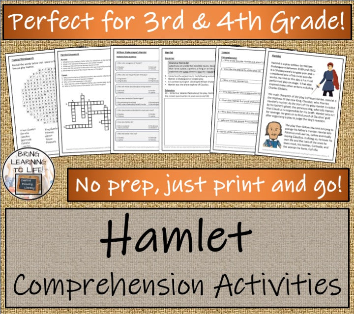 Hamlet Close Reading Comprehension Activities | 3rd Grade & 4th Grade