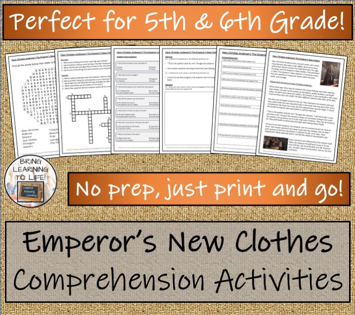 The Emperor's New Clothes Reading Comprehension Hans Christian Andersen | 5th-6th Grade