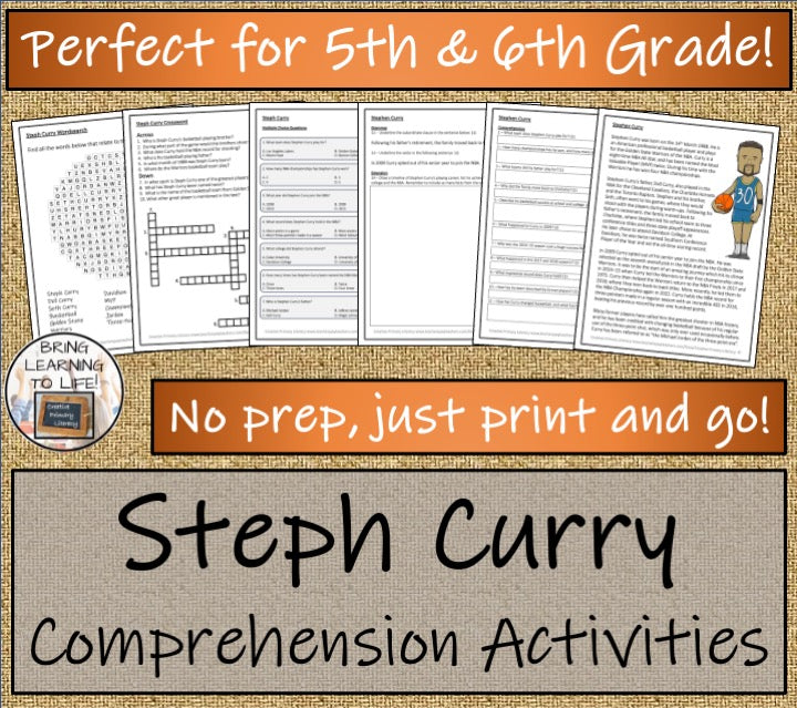 Stephen Curry Close Reading Comprehension Activities | 5th Grade & 6th Grade