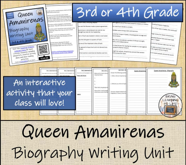 Queen Amanirenas Close Reading & Biography Bundle | 3rd Grade & 4th Grade - Interactive writing unit for students.