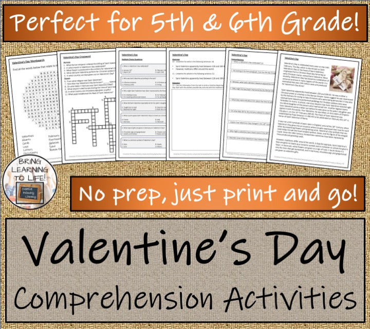 Valentine's Day Close Reading Comprehension Activity | 5th Grade & 6th Grade