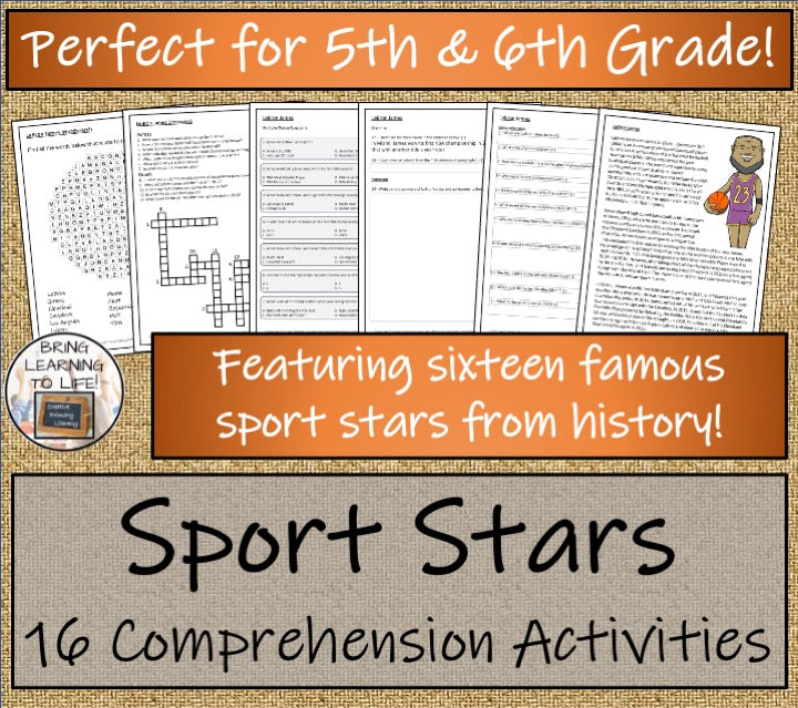 Sport Stars Volumes 1-4 Close Reading Comprehension Bundles | 5th & 6th Grade