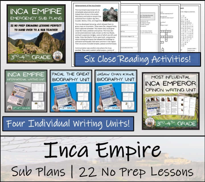 Inca Empire Emergency Sub Plans: 22 no prep lessons for 3rd–4th grade sub teachers.