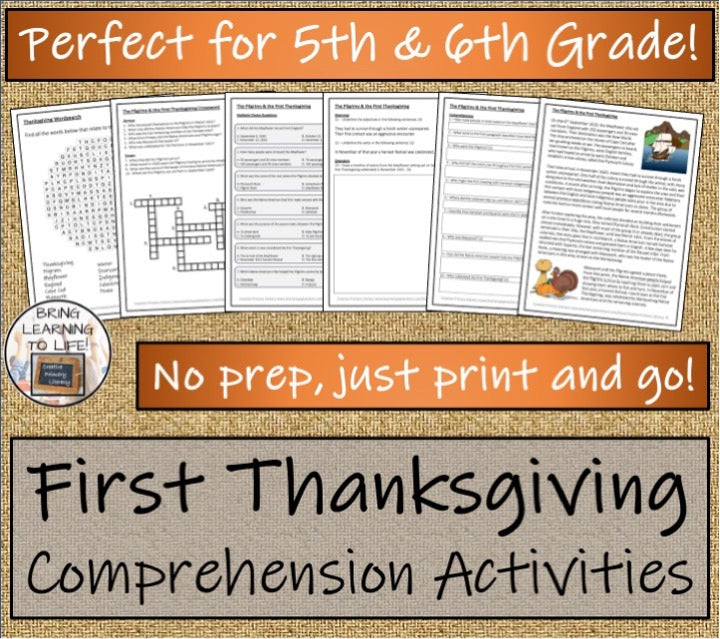 First Thanksgiving Close Reading & Informational Writing Bundle 5th & 6th Grade